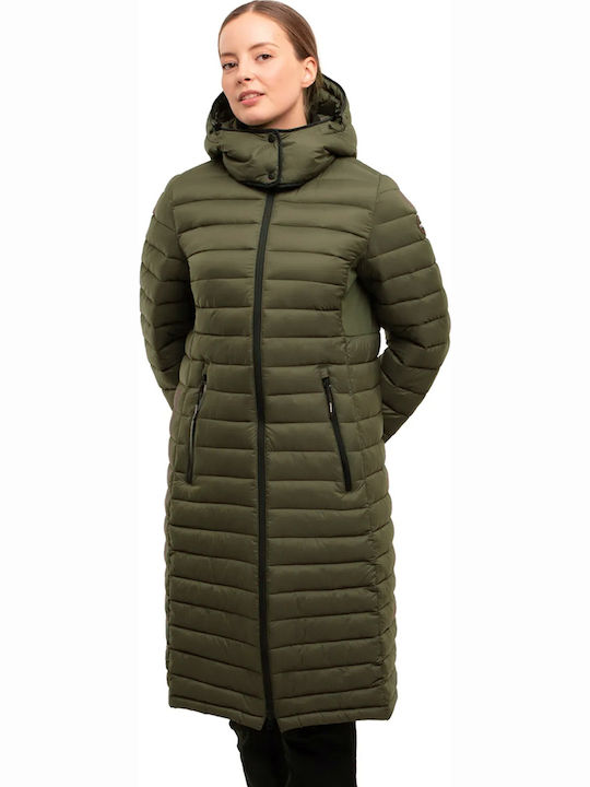 Icepeak Lang Damen Puffer Jacke für Winter Khaki