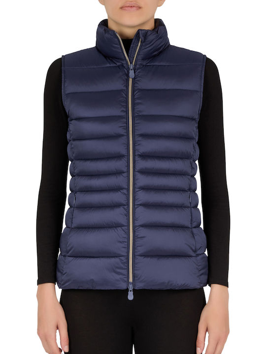 Save The Duck Kurz Damen Ärmellos Puffer Jacke für Winter Marineblau