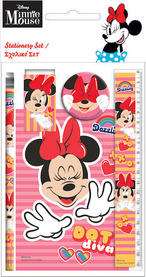 Gim Minnie Kids Stationery Set with Pencil, Sharpener, Eraser, Notepad and Ruler 5pcs