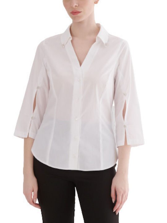 Emporio Grama Women's Monochrome Long Sleeve Shirt White