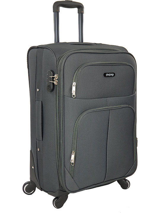 Playbags Mittlerer Stoff-Reisekoffer Grau mit 4 Rädern Höhe 65cm