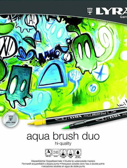 Lyra BRUSH DUO Μαρκαδόροι Σχεδίου Ασημί 4mm Σετ 36τμχ