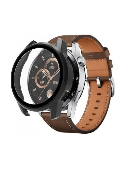 Full Glass Screen Protector Plastic Case Black Colour for Huawei Watch GT 3 46mm