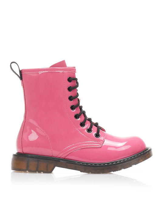 Tsoukalas Women's Patent Leather Ankle Boots Pink
