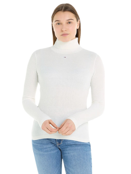 Tommy Hilfiger Women's Blouse Cotton Long Sleeve Turtleneck White