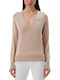 Ted Baker Women's Long Sleeve Sweater with V Neckline Brown
