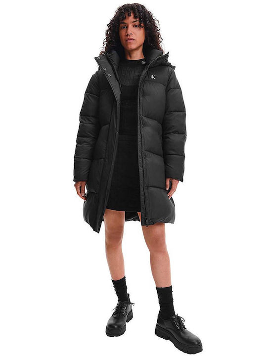 Calvin Klein Women's Long Puffer Jacket for Spring or Autumn with Hood Black