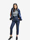 Damen Hoch tailliert Stoff Hose Blau
