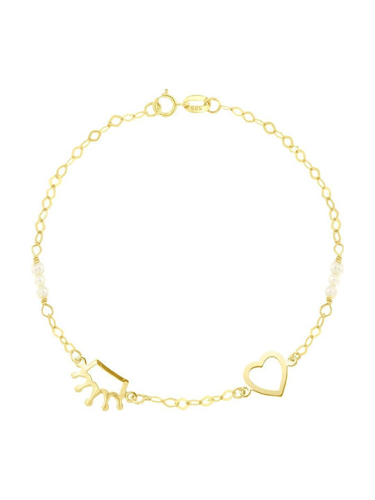 Eforo Kids Bracelet Chain from Gold 9K with Heart & Crown