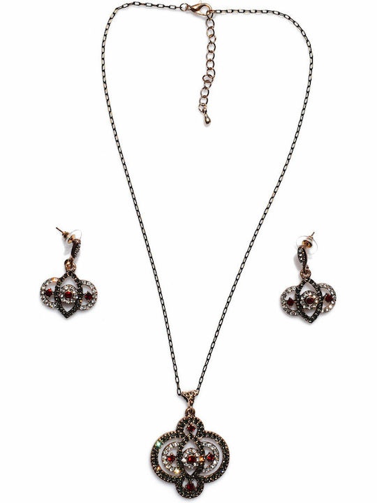 Bizoutaki Set with Necklace & Earrings from Brass Gold Plated