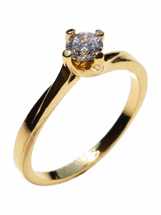 Bizoutaki Single Stone Ring from Gold Plated Silver with Zircon