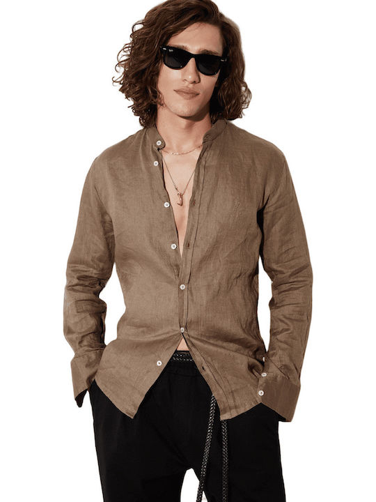 Stefan Fashion Long-sleeved Linen Shirt Brown