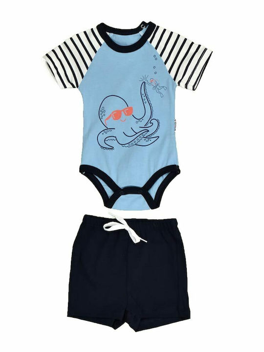 Potre Set Babystrampler Kurzärmelig mit Shorts Hellblau 2Stück