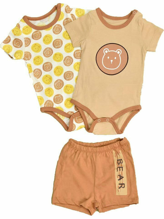 Potre Set Babystrampler Kurzärmelig mit Shorts Braun 3Stück