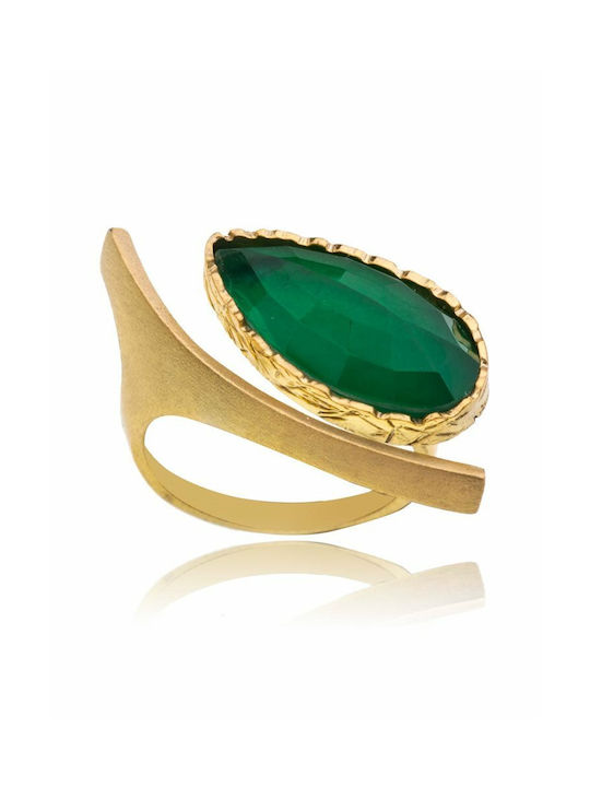 Paraxenies Women's Gold Plated Silver Ring with Stone