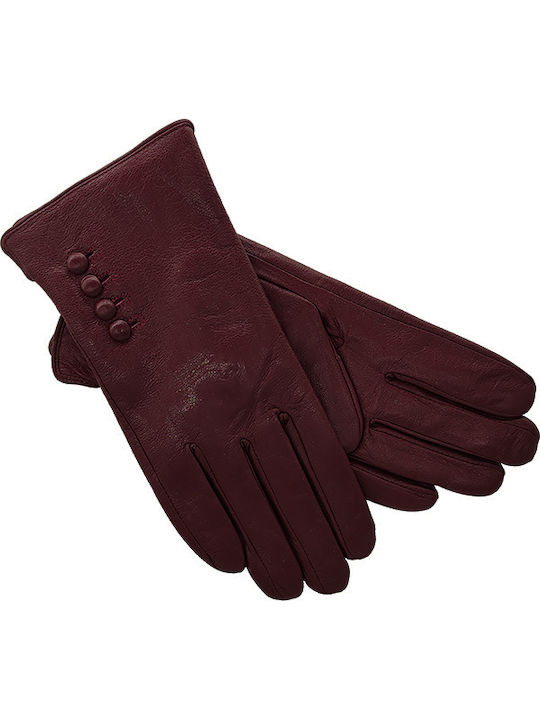 Women's Leather Gloves with Fur Burgundy