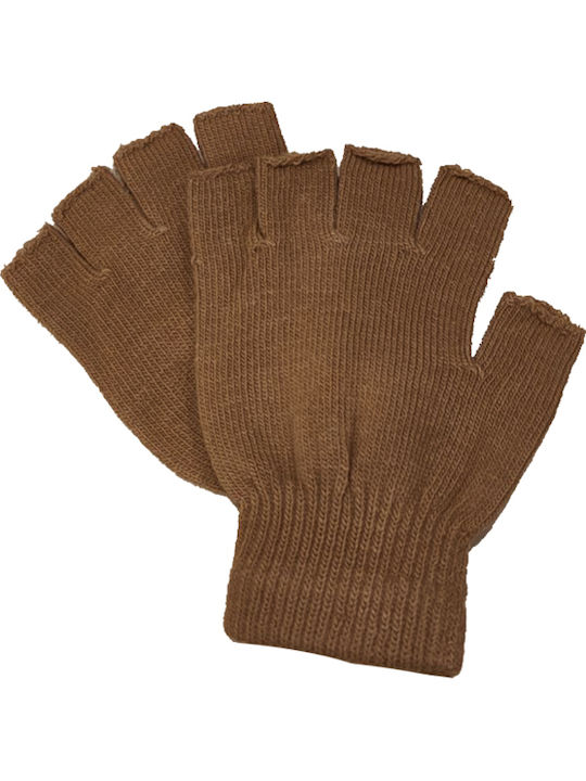 Gift-Me Μπεζ Γυναικεία Πλεκτά Γάντια με Κομμένα Δάχτυλα