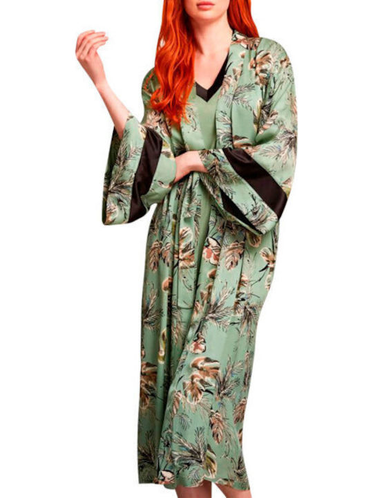 Penye Mood Winter Damen Robe mit Nachthemd Grün