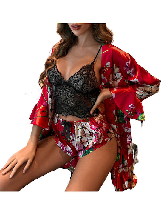 La Lolita Amsterdam Summer Women's Robe with Pajamas Burgundy Amina
