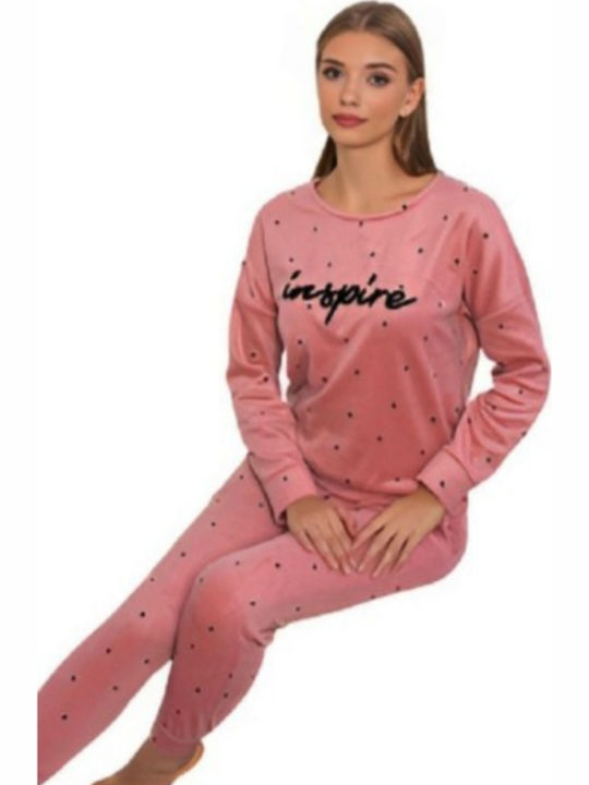 Mirano Homewear Winter Damen Pyjama-Set Vlies Rosa
