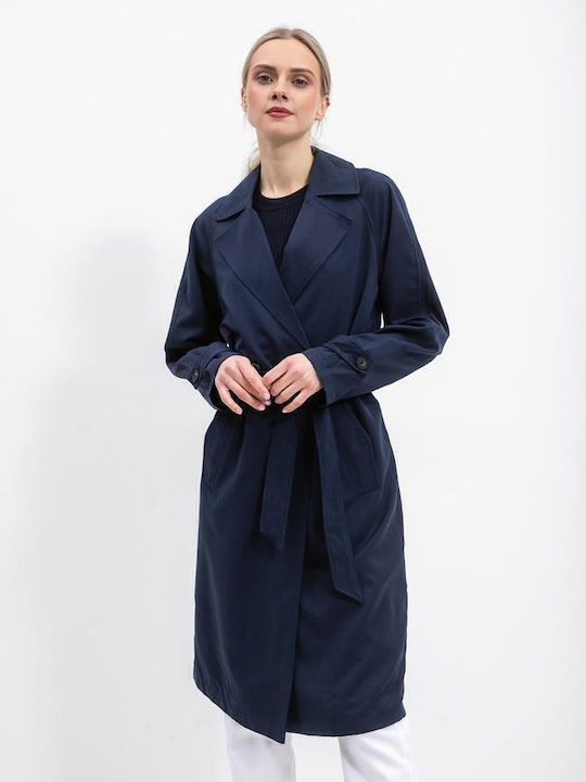 Women's Midi Gabardine with Buttons Navy Blue