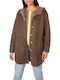 Fransa Women's Short Coat with Buttons and Hood Brown