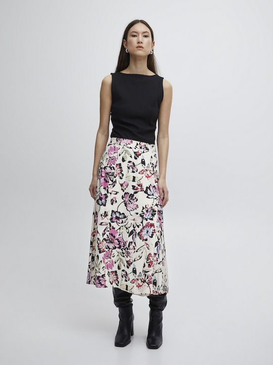 ICHI Maxi Skirt Floral in Gray color