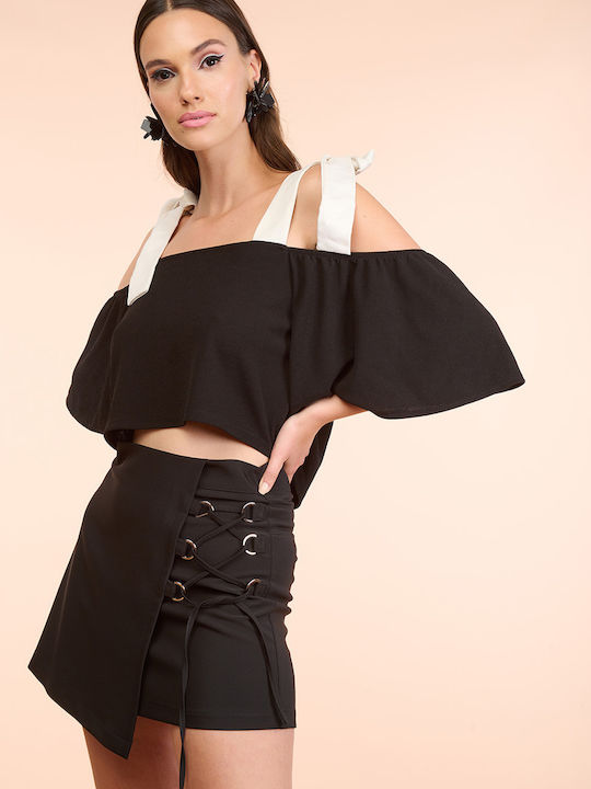 Raffaella Collection Ψηλόμεση Mini Φούστα σε Μαύρο χρώμα