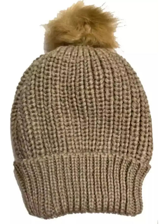 Pom Pom Beanie Frauen Beanie mit Rippstrick in Khaki Farbe