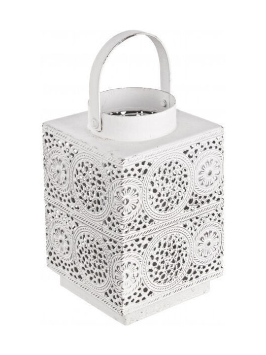 Tabletop Metallic Lantern White 12x11x17cm