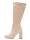 Plato Suede Medium Heel Women's Boots with Zipper Beige