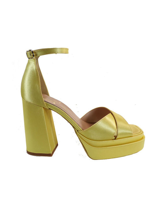Smart Cronos Platform Women's Sandals with Ankle Strap Yellow
