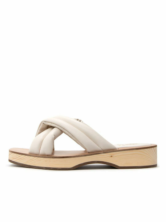 Utopia Sandals Leather Women's Flat Sandals in Beige Color