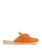 Flach Leder Mules in Orange Farbe