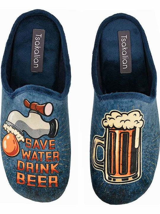 Men's Printed Slippers Blue