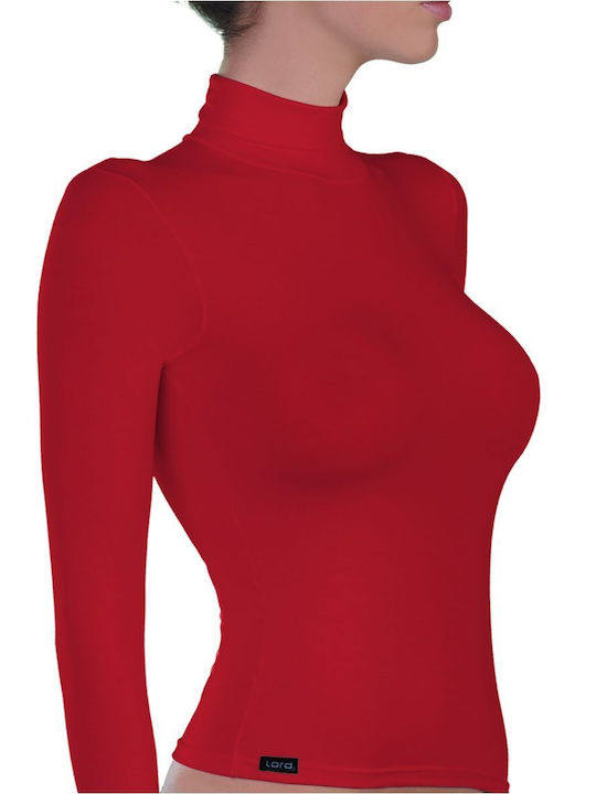 Lord Women's Long Sleeve Cotton Turtleneck T-Shirt Red