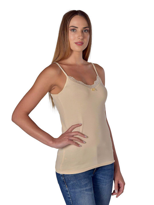 Jokers mit Spaghetti-Träger Beige Damen T-Shirt