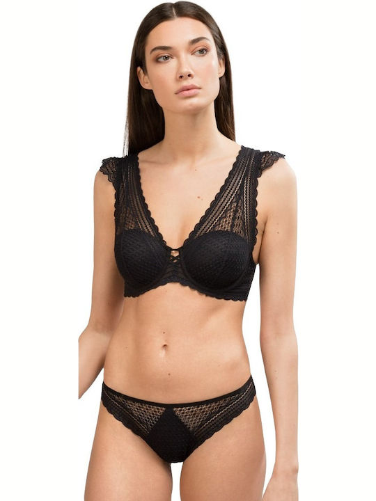 Gisela Δαντελένιο Σετ Εσωρούχων Bralette με Slip Μαύρο