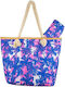 Aquablue Straw Beach Bag with Necessaire Purple