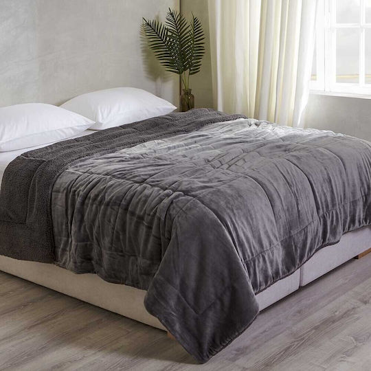 Αιγαίον Κουβέρτα Fleece Υπέρδιπλη 220x240εκ. Γκρι