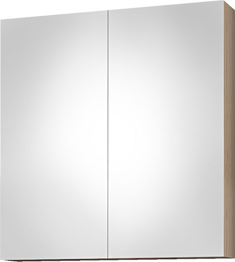 Drop Rechteckiger Badezimmerspiegel aus Spanplatte mit Schrank 60x68cm Beige