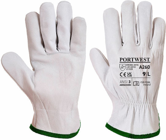 Portwest Gloves for Work Driver White Leather 1pcs