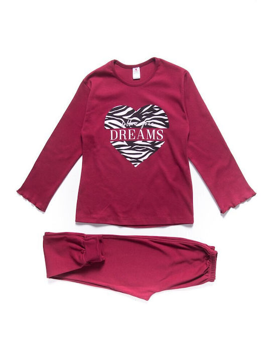 Comfort Set Top & Bottom Kids Winter Pyjamas Burgundy