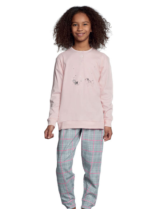 Karelpiu Set Top & Bottom Kids Winter Cotton Pyjamas Pink