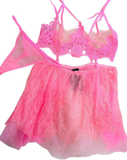 La Lolita Amsterdam Set Sexy Nightgown with Lace and Transparency Pink