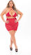 Pink Lipstick Lingerie Sexy Σετ Εσωρούχων με Διαφάνεια Κόκκινο Plus Size 2τμχ