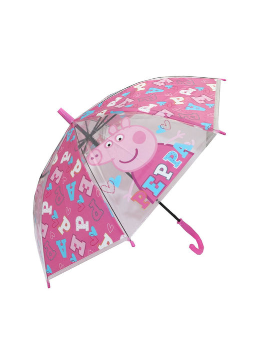 Umbrelă pentru copii Mâner curbat automată Roz cu diametrul de 75cm.