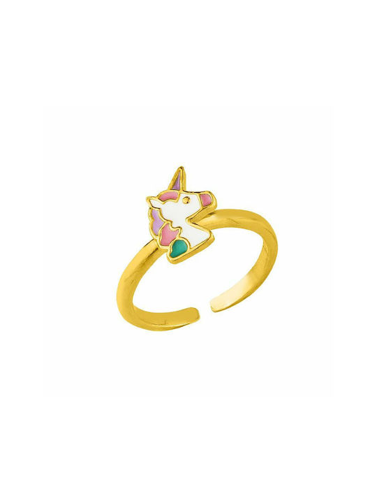 Amor Amor Gold Plated Silver Opening Kids Ring with Design Unicorn 38833