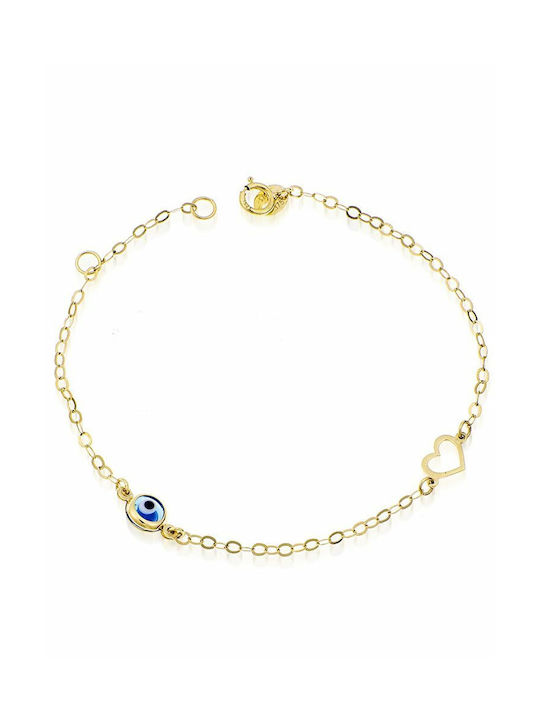 Paraxenies Kids Bracelet Chain from Gold 14K with Heart & Evil Eye