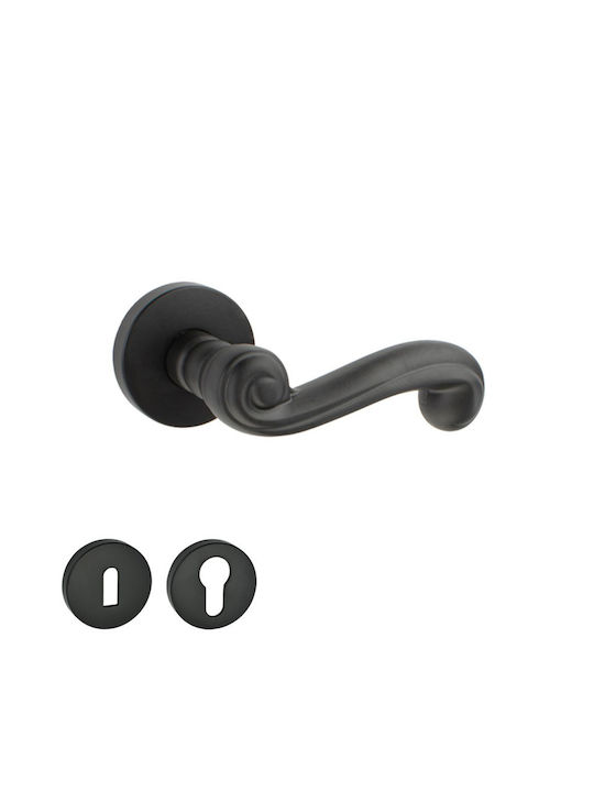 Viobrass Middle Door Matte Lever with Rosette for Both Sides Placement Black Pair 217